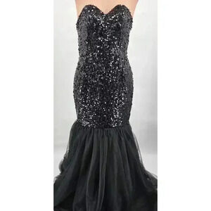 Women's Black Sequin and Ruffle Mermaid Gown Prom/Homecoming